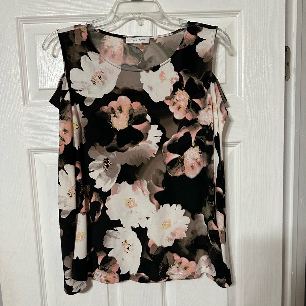 Calvin Klein Floral Sleeveless Blouse - Black, Pink, White
